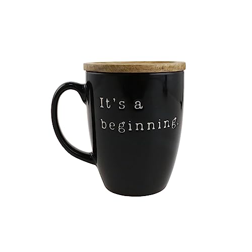 Mug de cerámica con tapa y posa vaso negro 16 oz miniatura 2
