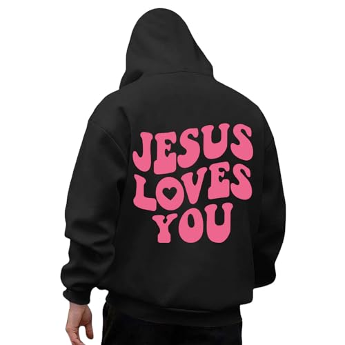 RUMAOZIA Sweat à capuche pour homme Jesus Loves You Y2K - Chaud - Imprimé alphabet - Sweat à manches longues - Décontracté - Avec poche - Pull...
