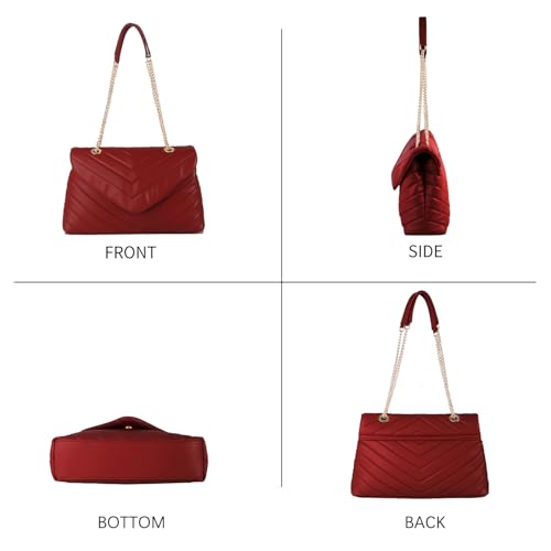 Image of Quilted Crossbody Bag for Women, Soft Vegan Chevron Purses, Trendy Shoulder Handbags with Flap