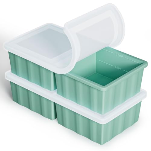 Silicone Freezer Tray for Soup Ice Cubes: 2-Cup Freezing Tray with Lid for Meal Prep - 2Pack Silicon Soup Portion Freeze Trays Make Stock Souped Ice Cube