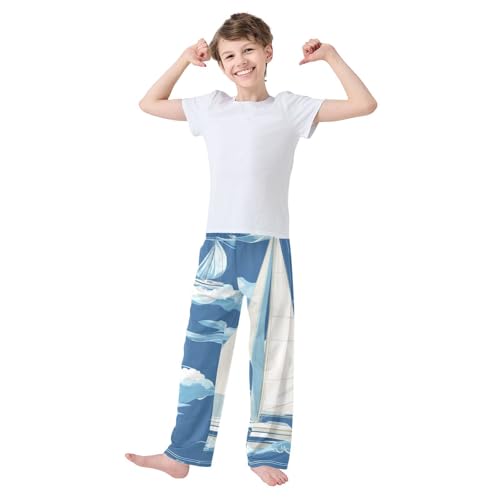 ZZXXB Sailboat Cloud Boys Long Pants Soft Trousers Elastic Waist Kids Lounge Bottoms with Pockets S-XL3