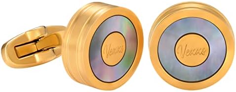 VEXXS Cufflinks for Men, Natural Agate Cufflinks and Natural Fritillaria Stone Cufflinks with 5 times 18K Real Gold Plating and 360° Mirror Polishing, Jewelry Gift for Men