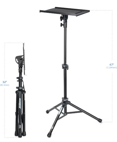Image of SAMSON LTS50 Adjustable Laptop Stand - Portable Tripod Stand for Laptop Computers, DJs, Musicians, Producers & Content Creators | Adjustable 30-47 in, 15 X 11 Silicone Tray with Tilt, Steel Tripod, Foldable Removable Top, Locking Latches