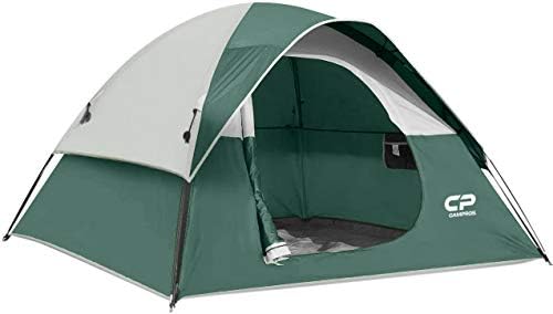 CAMPROS Tent-3-Person-Camping-Tents, Waterproof Windproof Backpacking Tent with Top Rainfly, Easy Set up Small Lightweight Tents, for All Seasons Hiking Beach Outdoor with 3 Mesh Windows - Dark Green