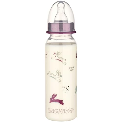 babynova Biberón de 240ml con tetina de silicona de flujo medio anti-cólicos para recién nacidos - Sin BPA - Conejos babynova Biberón de 240ml con tetina de silicona de flujo medio anti-cólicos para recién nacidos - Sin BPA - Conejos