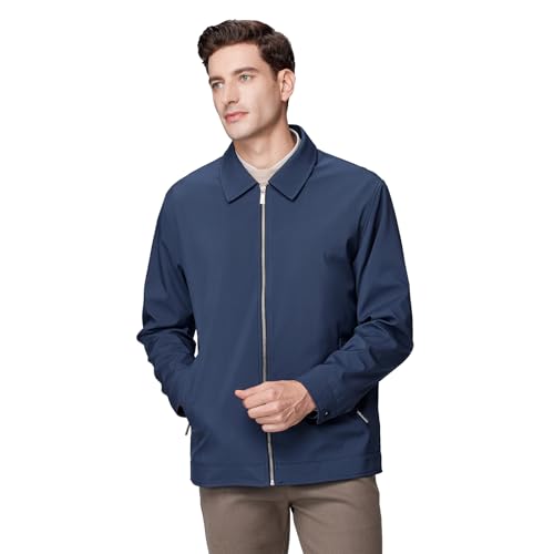 Men's Lightweight Casual Windbreaker Laydown Collar Zipper Pocket Coat Fall Spring Golf Work Dress Business3