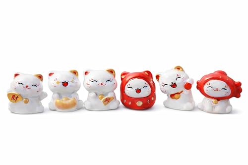 Image of Car Dashboard Bobblehead Toy Set of 6 Mini Cartoon Spring Dolls for Vehicle Interior Decoration (Cute Cat Design Resin)