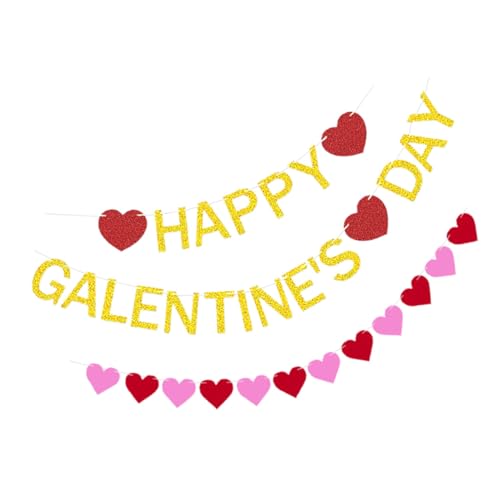 Parliky Banderín de Fieltro Corazón Brillo para San Valentín, Pancarta Colgante Decorativa para Fiestas y Bodas, Guirnalda Ligera en Colores Surtidos para Decoración Interior