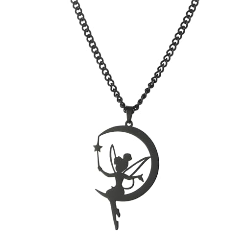 Collier fée Clochette argent 925 pendentif lune, bijou tendance quotidien