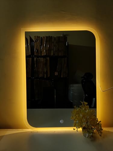 Image of Sunsyze Modern Led Mirror for Bathroom & Bedroom, Mirror with Light, Touch Sensor Controlled with 3 Colour (Warm, White & Natural) Lights and Brightness Adjustable (18x24 Mirror Size)