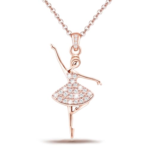 Ballerina Ballet Necklace for Girls Teens Women - Sterling Silver Hypoallergenic Adjustable Ballet Pendant Charm Necklace Dance Recital Gifts for Dancer Daughter Granddaughter Niece for Birthday