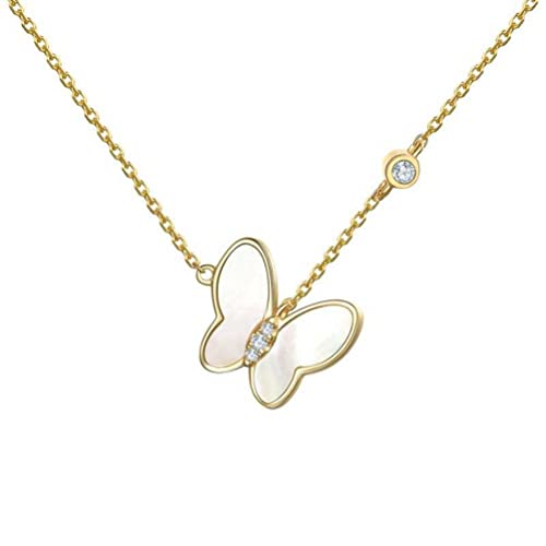 Collier perle blanche argent 925, pendentif papillon coquille et chaîne de clavicule