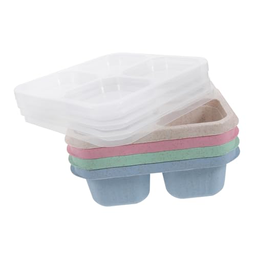 Unomor 4pcs Box Wheat Food Box Candy Case Food Tray Unbreakable Divided Dinner Dipping Bowl Portion Control Plate Charcuterie Tray Cupcake Holder Tray Snack Holder Plastic re-usable