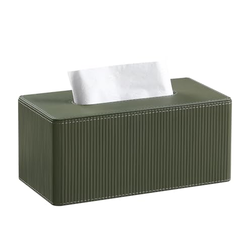Cretkhp PU Leather Tissue Box Cover Rectangle with Magnetic Closure Modern Tissue Box Holder for Bathroom NightStands Livingroom Decorative Tissue Holder for 120(3-Ply)/160(2-Ply) Tissue Box (Green)