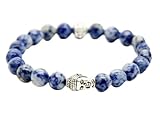 JY Jewelry 8mm Blue Stone Beads with Silver Buddha Beads Yoga Bracelets