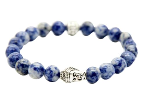 JY Jewelry 8mm Blue Stone Beads with Silver Buddha Beads Yoga Bracelets