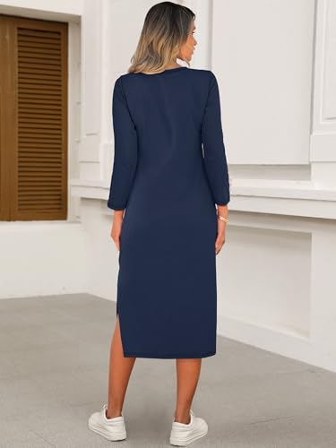 Image of ANRABESS Women Fall Long Sleeve Midi T Shirt Dresses with Pockets