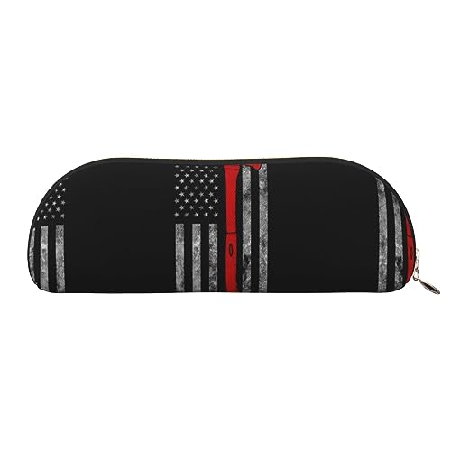 COMAAM Sac de rangement demi-rond en cuir pour papier peint or rose - Grande capacité - Convient pour ranger stylos et cosmétiques, Drapeau hache de pompier ligne rouge, Taille unique, Trousse à