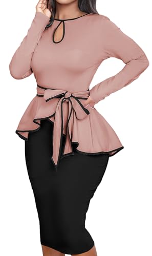 Image of MOJICK Vintage Dress for Women Ruffle Bodycon Keyhole