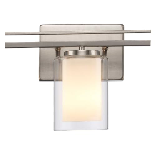 Image of TRANS GLOBE 22483 BN I Lisbon Collection 24 Inch Three-Light Bathroom Vanity - in a Brushed Nickel Finish | Metal Housing I Clear & Frosted Shades I Modern Contemporary Light Fixture |