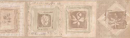 Wallpaper Border Rustic Leaves in Squares 15' x 7" Pre-Pasted SF78325