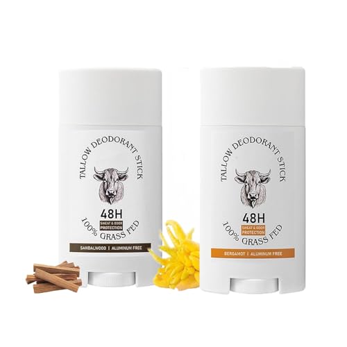 Tallow desodorante para hombres, desodorante de cuerpo entero sin aluminio con rayo de res alimentado con pasto, palo de crema invisible para axilas (Mix)