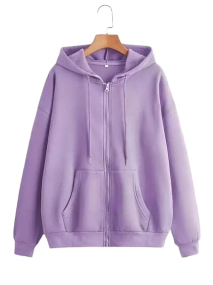 Image of Womens Cotton Relaxed Fit Solid Casual Zipper Hoodie Sweatshirt with Hooded Neck and Side Pocket for Winter