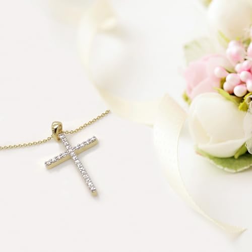 Fascinating Diamonds 1/6 Carat Lab Grown Round Cut Diamond Simple Dainty Pendant 14K Yellow Gold Religious Lab Created Diamond Cross Necklace For Her  thumb #4