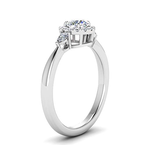 Image of Sterling Silver Sapphire & CZ Diamond Halo Engagement Ring with Pear Accent, Round Shape, Wedding & Everyday Jewelry for Women, US Sizes 4-12