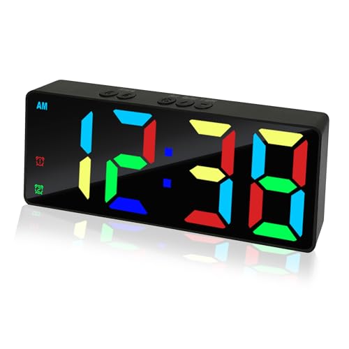 Image of Digital Alarm Clock, Mirror Surface LED Electronic Clocks Large Display, Adjustable Brightness, Dual Power Supply, Snooze Model for Bedroom, Desk, Office (Black Case + Dynamic Digit)