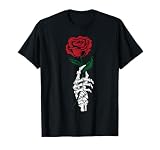 Rose Flower Gift - White Skeleton Hand Holding a Red Rose T-Shirt