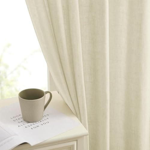 Image of Joydeco Linen Curtains for Living Room,Semi Sheer Curtains 72 inches Long,Light Filtering Curtains Privacy Assured Curtains & Drapes (W52 x L72 Inch, Natural)