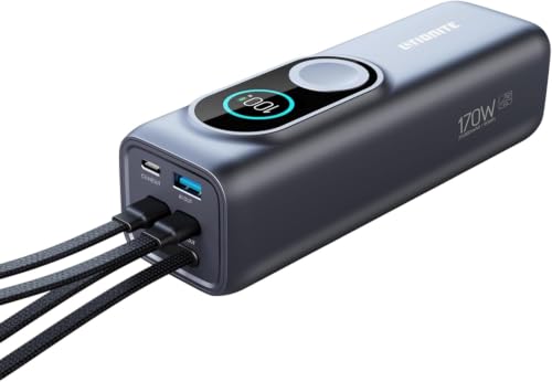 LITIONITE Numo Power Bank 25000mAh 170W avec câbles USB-C intégrés (100W) et Recharge magnétique pour Apple Watch, Batterie Externe pour PC Portable et...