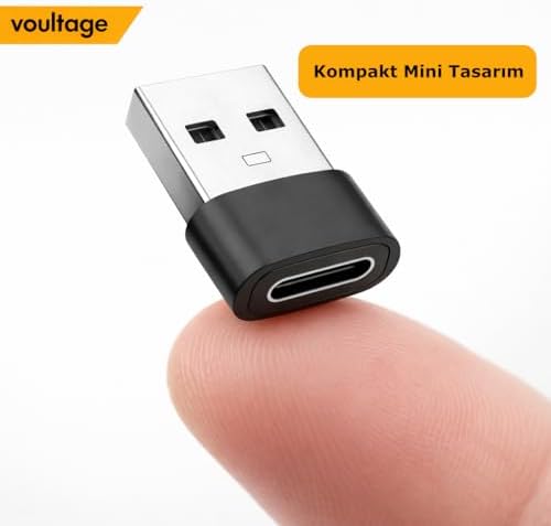 USB To Type-C Dönüştürücü/Çevirici, 3A Hızlı Şarj ve Veri Aktarımı, Otg, Mini Boy Siyah, İphone ve Dizüstü Bilgisayar Uyumlu Carplay, Android Auto Uyumlu - Görsel 5