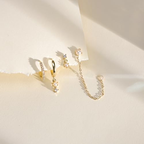 image for SELSHE Earring Stacks for Women,Dainty 14k Gold Plated Chain Earrings 