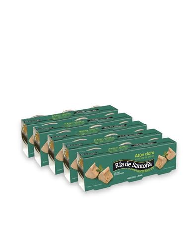 5 Packs de 3 latas de Atún Claro en Aceite de Girasol -Ría de Santoña, un producto de calidad procedente de las aguas limpias de la Ría de Santoña, ideal para tus recetas saludables y deliciosas.