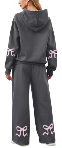 Soamat Womens 2 Piece Sweatsuits Bow Print Hoodies Sets Oversized