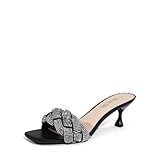 DREAM PAIRS Heels for Women Rhinestone Open Toe Low Kitten Heels Sexy Stilettos Heels Pump Sandals Party Evening Prom Dance Dress Shoes,Size 7,BLACK/RHINESTONE,SDHS2216W
