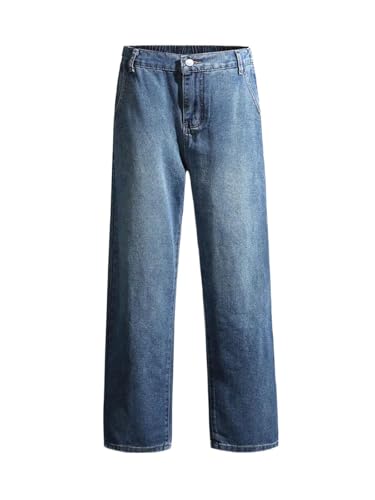 Mens Wide Leg Jeans Korean Style Loose Fit Denim Pants High Waisted Casual Straight Trousers