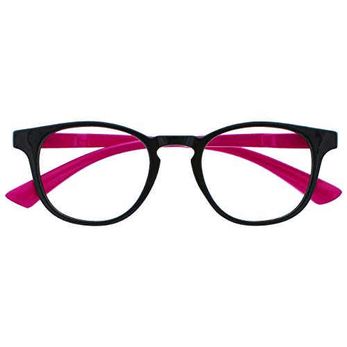 OPULIZE Bop Blue Light Blocking-Kinderbrille Ohne Stärke Runder Rahmen Federscharniere Schützt Augen, Verbessert Schlaf Reduziert Kopfschmerzen Computer Gaming Schwarz Rosa Bügel Jungen Mädchen B47-F