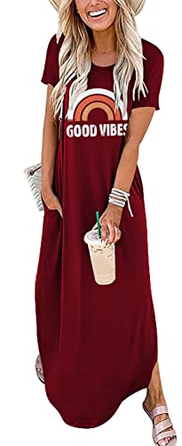 Image of Good Vibes Rainbow Graphic Dress Womens Sleeveless Pocket Maxi Dress Hawaiian Beach Tank Dress