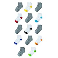 Amazon Essentials Unisex Kids' Cotton Ankle Socks, 14 Pairs, White/Grey, Medium