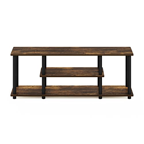 Image of Furinno Turn-N-Tube No Tools 3D 3-Tier Entertainment Stand up to 50 inch TV, Amber Pine /Black | for TV up to 50 Inch, Open Frame Rectangular Entertainment Center with Storage Shelf, TV Console, for Living Room, Bedroom