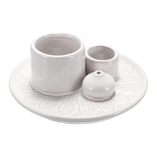 BSTKEY Ceramic Incense Burner Holder Sage Holder, 4 in 1 White Palo Santo Burner Holder Decorative Candle Holder Incense Stick Holder Burner with Ash Catcher Tray