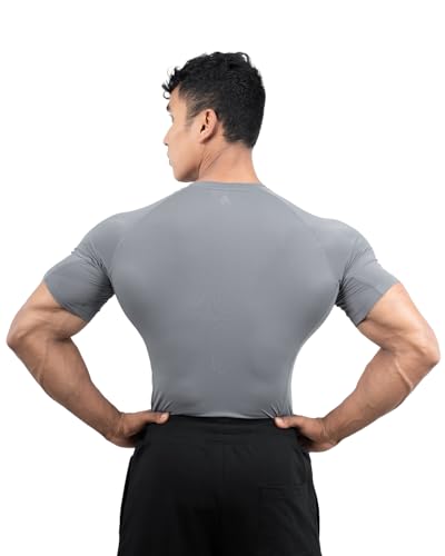 Image of Athflex Men's Half Sleeve Ace Compression T-Shirt-Ultra Stretch,Premium Nylon Spandex Blend,Moisture-Wicking, Quick-Dry,Breathable,Muscle Fit Activewear for Gym