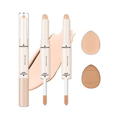 Ownest Concealer Contour Stick Set, Liquid Concealer Pen Double-Head Contour Stick Face Contouring Pen Waterproof Longlasting Natural Concealer Stick,with Mini Powder Puff-Natural