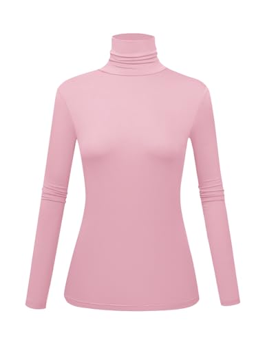 Image of Women's Long Sleeve Turtleneck Shirts Slim Fitted Lightweight Base Layer Casual Tops
