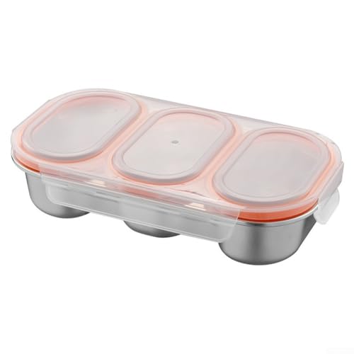 Yhenlovtt Lonchera de acero inoxidable 304 con 3 compartimentos, contenedor de almacenamiento de alimentos a prueba de fugas para oficina en casa, al aire libre, caja de metal fácil de limpiar (blanco