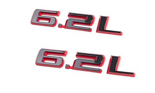 Image of 2X 6.2L Emblem 3D Hood Body Style Badge Logo Sticker Nameplate Replacement for 19-22 Silverado 1500 Sierra Camaro (Black&red)