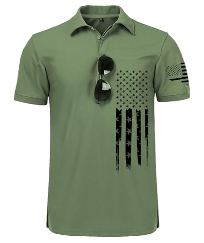 JACKETOWN Men's Polo Shirt Patriotic Graphic Short Sleeve American Flag Golf Shirt Independence Day